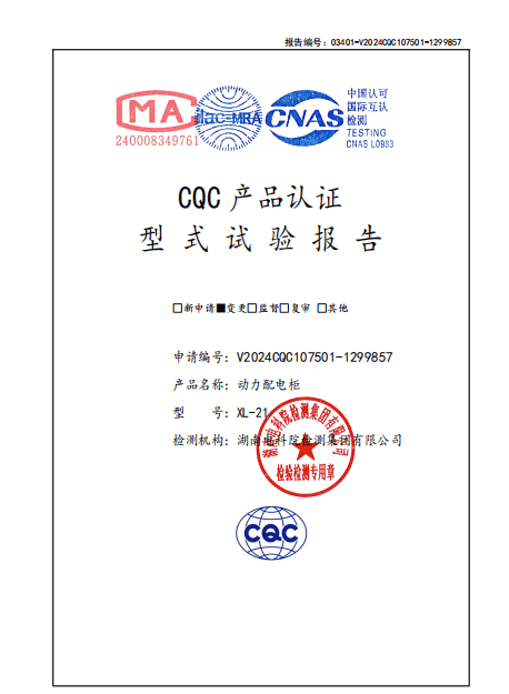 试验报告（ 动力配电柜 V2024CQC107501-1299857 XL-21 400A)