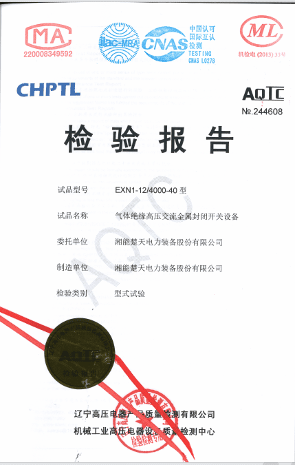 检验报告（型号EXN1-12 4000-40内部电弧试验）
