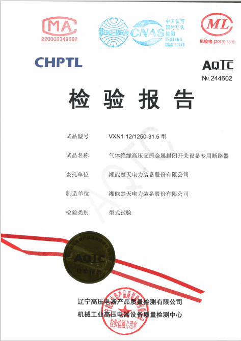 检验报告（VXN1-12 1250-31.5型式试验）